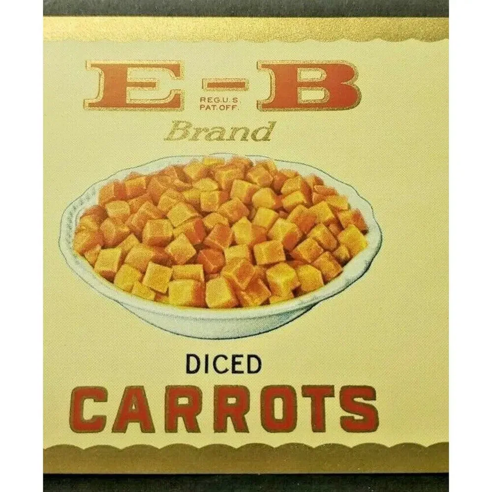 Vintage E-B‎ Brand Dice Carrots, Edgett Burnham Co New York 1940s Can Label Z2